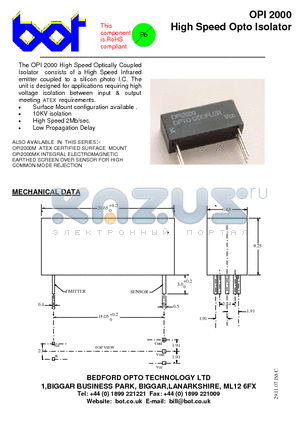 OPI2000 datasheet - High Speed Opto Isolator