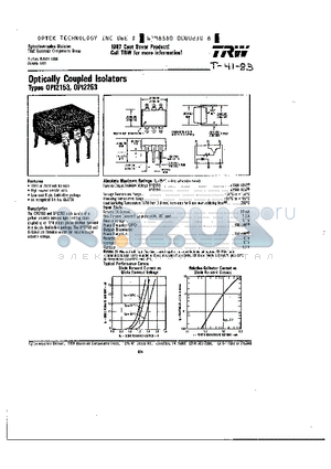 OPI2153 datasheet - OPTICALLY COUPLED ISOLATORS