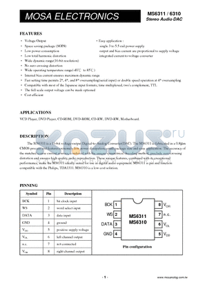 MS6311 datasheet - Stereo Audio DAC