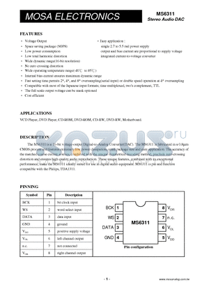 MS6311 datasheet - Stereo Audio DAC