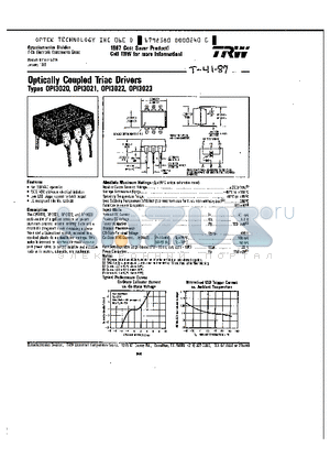 OPI3020 datasheet - OPTICALLY COUPLED TRIAC DRIVERS