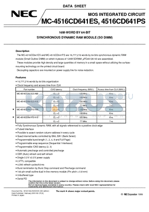 MC-4516CD641PS datasheet - 16M-WORD BY 64-BIT SYNCHRONOUS DYNAMIC RAM MODULE SO DIMM