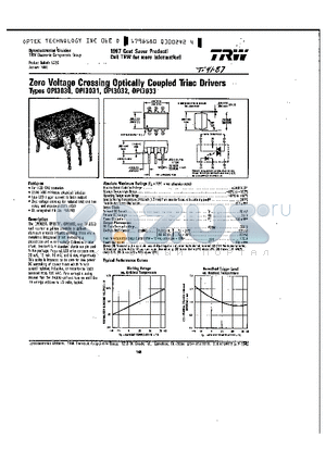 OPI3032 datasheet - ZERO VOLTAGE CROSSING OPTICALLY COUPLED TRIAC DRIVERS