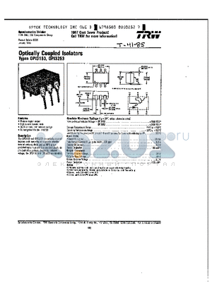 OPI3153 datasheet - OPTICALLY COUPLED ISOLATORS