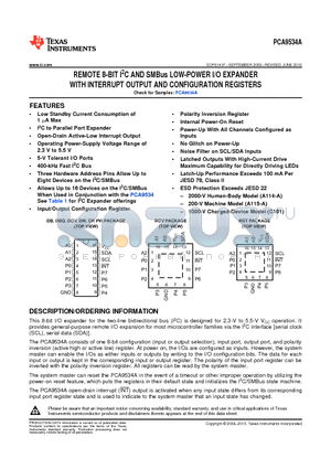 PCA9534APW datasheet - REMOTE 8-BIT I2C AND SMBus LOW-POWER I/O EXPANDER WITH INTERRUPT OUTPUT AND CONFIGURATION REGISTERS