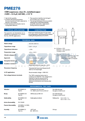 PME278RA4150MR30 datasheet - EMI suppressor, class X1, metallized paper