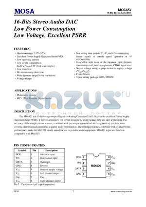 MS6323ASTR datasheet - 16-Bits Stereo Audio DAC