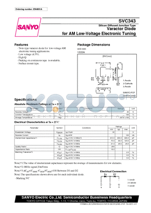 SVC343 datasheet - Varactor Diode for AM Low-Voltage Electronic Tuning