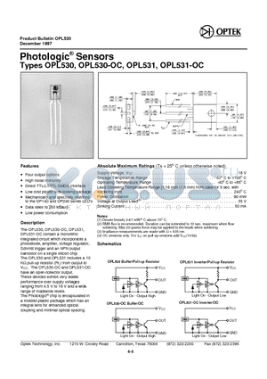 OPL530 datasheet - Photologic Sensors