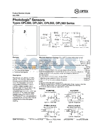 OPL560 datasheet - PHOTOLOGIC SENSORS TYPES