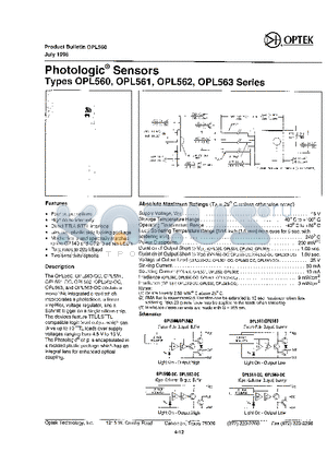 OPL562-OC datasheet - PHOTOLOGIC SENSORS TYPES