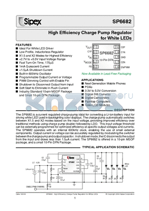 SP6682EU datasheet - High Efficiency Charge Pump Regulator for White LEDs