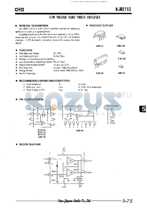 NJM2113L datasheet - LOW VOLTAGE AUDIO POWER AMPLIFIER