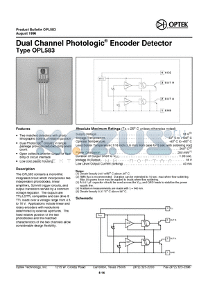OPL583 datasheet - Dual Channel Photologic Encoder Detector