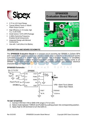 SP6685EB datasheet - Evaluation Board Manual