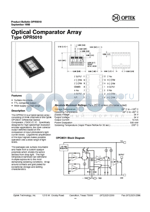 OPR5010 datasheet - Optical Comparator Array