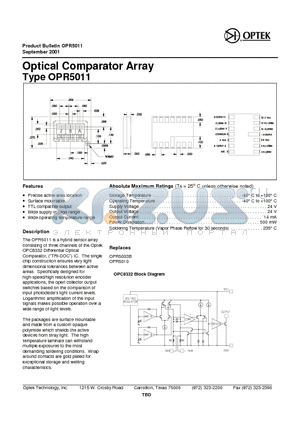 OPR5011 datasheet - Optical Comparator Array