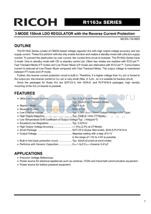 R1163D181D5 datasheet - 3-MODE 150mA LDO REGULATOR with the Reverse Current Protection