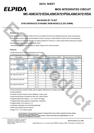 MC-458CA721ESA datasheet - 8M-WORD BY 72-BIT SYNCHRONOUS DYNAMIC RAM MODULE (SO DIMM)