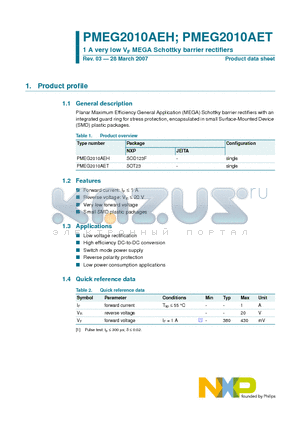 PMEG2010AEH datasheet - 1 A very low VF MEGA Schottky barrier rectifiers