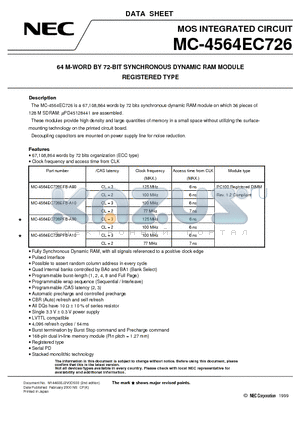 MC-4564EC726EFB-A10 datasheet - 64 M-WORD BY 72-BIT SYNCHRONOUS DYNAMIC RAM MODULE REGISTERED TYPE