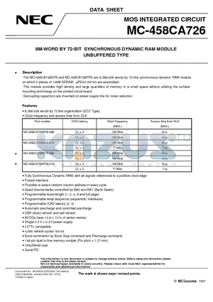 MC-458CA726PFB-A80 datasheet - 8M-WORD BY 72-BIT SYNCHRONOUS DYNAMIC RAM MODULE UNBUFFERED TYPE