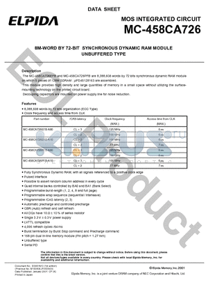 MC-458CA726EFB-A80 datasheet - 8M-WORD BY 72-BIT SYNCHRONOUS DYNAMIC RAM MODULE UNBUFFERED TYPE