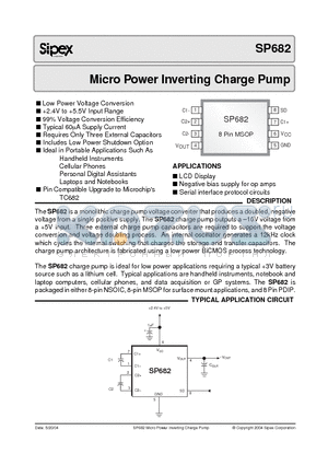 SP682 datasheet - Ultra-Low Power Inverting Voltage Doubler