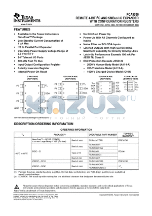 PCA9536YZPR datasheet - REMOTE 4-BIT I2C AND SMBus I/O EXPANDER WITH CONFIGURATION REGISTERS