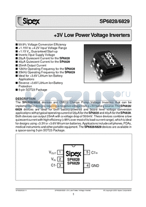 SP6829EK datasheet - 3V Low Power Voltage Inverters