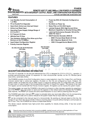 PCA9538DGVR datasheet - REMOTE 8-BIT I2C AND SMBus LOW-POWER I/O EXPANDER WITH INTERRUPT OUTPUT, RESET, AND CONFIGURATION REGISTERS