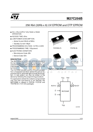 M27C256B-10F1X datasheet - 256 Kbit (32Kb x 8) UV EPROM and OTP EPROM