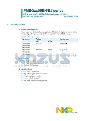 PMEG2005EJ datasheet - 0.5 A very low VF MEGA Schottky barrier rectifiers