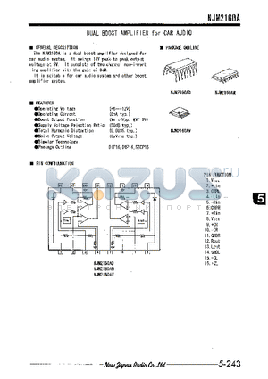 NJM2160 datasheet - DUAL BOOST AMPLIFIER for CAR AUDIO