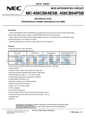 MC-458CB64PSB datasheet - 8M-WORD BY 64-BIT SYNCHRONOUS DYNAMIC RAM MODULE SO DIMM