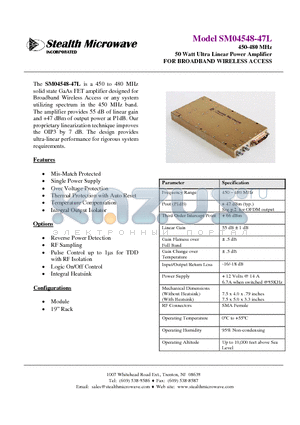 SM04548-47L datasheet - 450-480 MHz 50 Watt Ultra Linear Power Amplifier