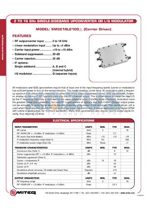 SM0218LC1CDA datasheet - 2 TO 18 GHz SINGLE-SIDEBAND UPCONVERTER OR I/Q MODULATOR