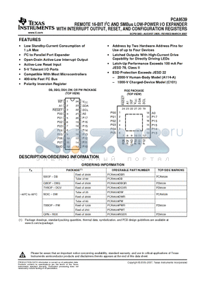 PCA9539PWE4 datasheet - REMOTE 16-BIT I2C AND SMBus LOW-POWER I/O EXPANDER WITH INTERRUPT OUTPUT, RESET, AND CONFIGURATION REGISTERS