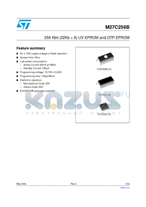 M27C256B-10XF1TR datasheet - 256 Kbit (32Kb  8) UV EPROM and OTP EPROM