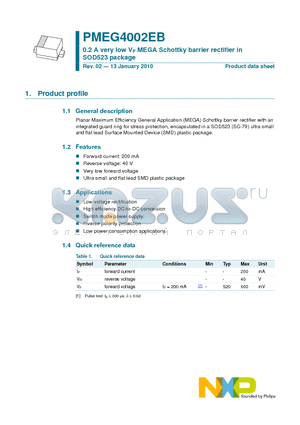 PMEG4002EB datasheet - 0.2 A very low VF MEGA Schottky barrier rectifier in SOD523 package