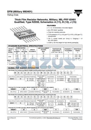 M8340103K3302JBD05 datasheet - Thick Film Resistor Networks, Military, MIL-PRF-83401 Qualified, Type RZ030, Schematics A (11), B (12), J (15)