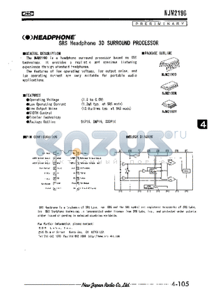 NJM2190 datasheet - SRS Headphone 3D SURROUND PROCESSOR