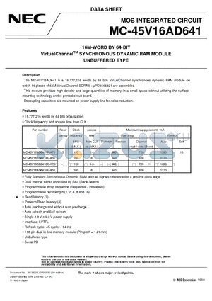 MC-45V16AD641EF-A75 datasheet - 16M-WORD BY 64-BIT VirtualChannel SYNCHRONOUS DYNAMIC RAM MODULE UNBUFFERED TYPE