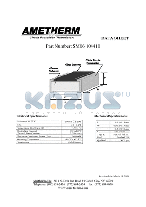 SM06104410 datasheet - Electrical Specifications: Mechanical Specifications: