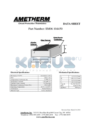 SM06104450 datasheet - Electrical Specifications: Mechanical Specifications: