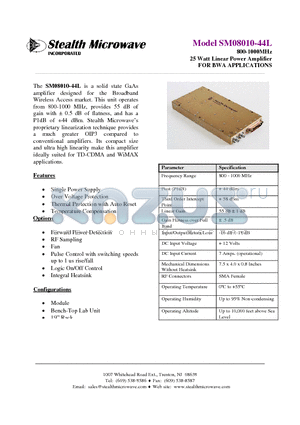 SM08010-44L datasheet - 800-1000MHz 25 Watt Linear Power Amplifier