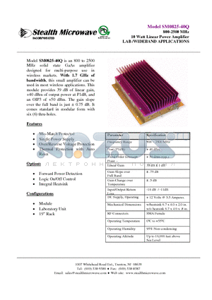 SM0825-40Q datasheet - 800-2500 MHz 10 Watt Linear Power Amplifier