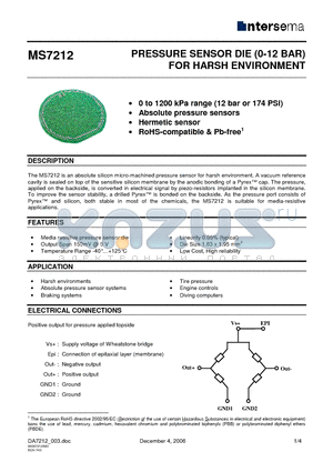 MS7212 datasheet - PRESSURE SENSOR DIE (0-12 BAR) FOR HARSH ENVIRONMENT