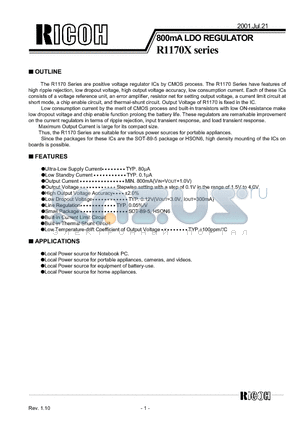 R1170D221B-T1 datasheet - 800mA LDO REGULATOR