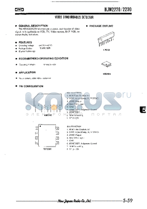 NJM2220S datasheet - VIDEO SYNCHRONOUS DETECTOR